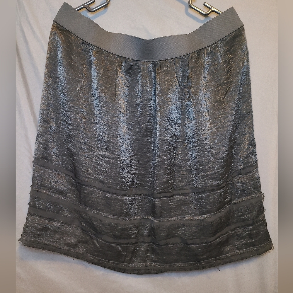 Ann Taylor The Loft Knee Length Black Metalic Skirt